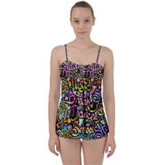 Graffiti Word Seamless Pattern Babydoll Tankini Set by Nexatart