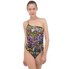 Graffiti Word Seamless Pattern Classic One Shoulder Swimsuit by Nexatart