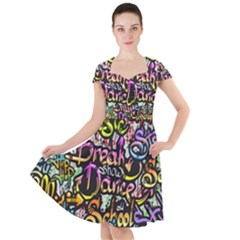 Graffiti Word Seamless Pattern Cap Sleeve Midi Dress by Nexatart