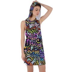 Graffiti Word Seamless Pattern Racer Back Hoodie Dress