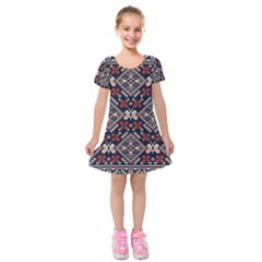 Ukrainian Folk Seamless Pattern Ornament Kids  Short Sleeve Velvet Dress by Nexatart