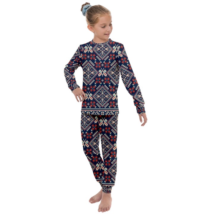 Ukrainian Folk Seamless Pattern Ornament Kids  Long Sleeve Set 