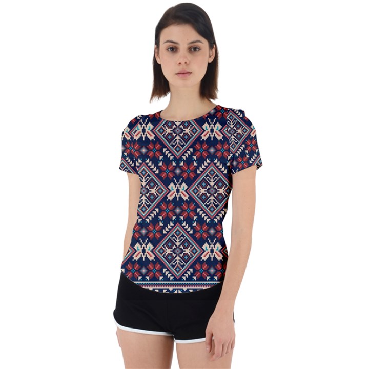 Ukrainian Folk Seamless Pattern Ornament Back Cut Out Sport Tee