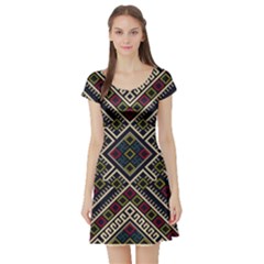 Zentangle Style Geometric Ornament Pattern Short Sleeve Skater Dress by Nexatart