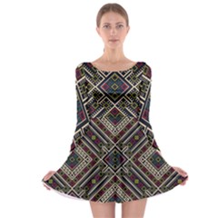 Zentangle Style Geometric Ornament Pattern Long Sleeve Skater Dress by Nexatart