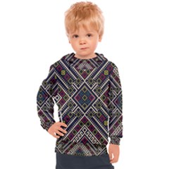 Zentangle Style Geometric Ornament Pattern Kids  Hooded Pullover