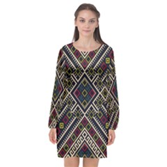 Zentangle Style Geometric Ornament Pattern Long Sleeve Chiffon Shift Dress  by Nexatart