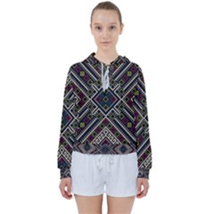 Zentangle Style Geometric Ornament Pattern Women s Tie Up Sweat