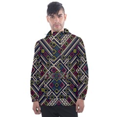 Zentangle Style Geometric Ornament Pattern Men s Front Pocket Pullover Windbreaker