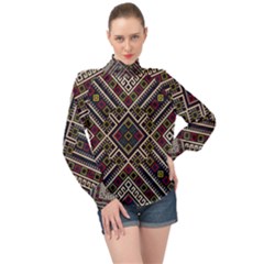 Zentangle Style Geometric Ornament Pattern High Neck Long Sleeve Chiffon Top by Nexatart