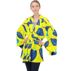 Leaves Pattern Picture Detail Long Sleeve Velvet Kimono  by Nexatart