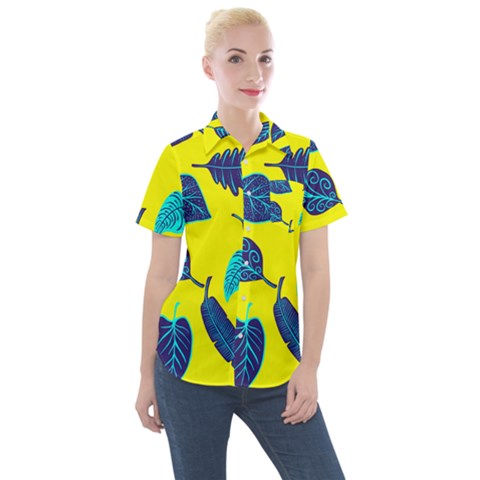 Leaves Pattern Picture Detail Women s Short Sleeve Pocket Shirt by Nexatart