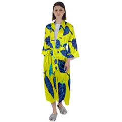 Leaves Pattern Picture Detail Maxi Satin Kimono