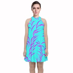 Branches Leaves Colors Summer Velvet Halter Neckline Dress 