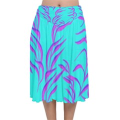 Branches Leaves Colors Summer Velvet Flared Midi Skirt