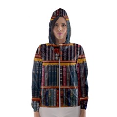 Books Library Bookshelf Bookshop Women s Hooded Windbreaker