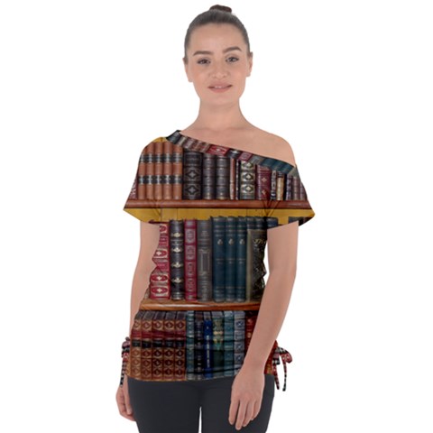 Books Library Bookshelf Bookshop Tie-up Tee by Nexatart