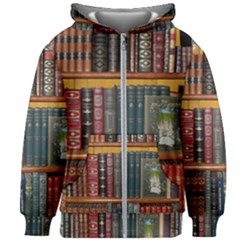 Books Library Bookshelf Bookshop Kids  Zipper Hoodie Without Drawstring