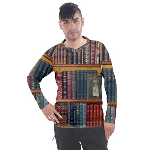 Books Library Bookshelf Bookshop Men s Pique Long Sleeve Tee by Nexatart