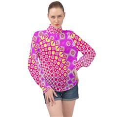 Digital Arts Fractals Futuristic Pink High Neck Long Sleeve Chiffon Top by Nexatart