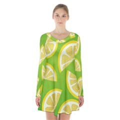 Lemon Fruit Healthy Fruits Food Long Sleeve Velvet V-neck Dress