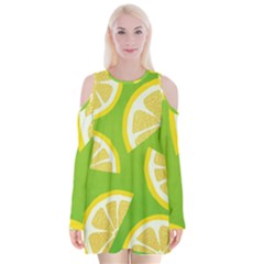 Lemon Fruit Healthy Fruits Food Velvet Long Sleeve Shoulder Cutout Dress