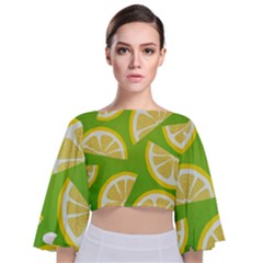 Lemon Fruit Healthy Fruits Food Tie Back Butterfly Sleeve Chiffon Top by Nexatart