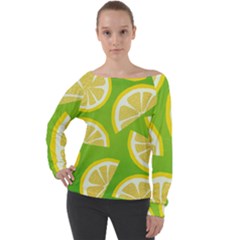 Lemon Fruit Healthy Fruits Food Off Shoulder Long Sleeve Velour Top