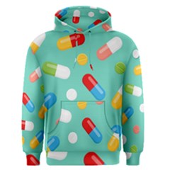 Pills Medicines Seamless Pattern Blue Background Men s Core Hoodie