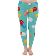 Pills Medicines Seamless Pattern Blue Background Classic Winter Leggings