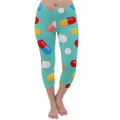 Pills Medicines Seamless Pattern Blue Background Capri Winter Leggings 