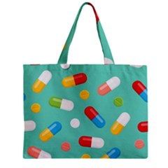 Pills Medicines Seamless Pattern Blue Background Zipper Mini Tote Bag by Nexatart