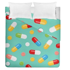 Pills Medicines Seamless Pattern Blue Background Duvet Cover Double Side (Queen Size)