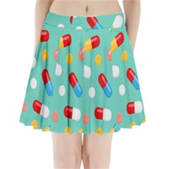 Pills Medicines Seamless Pattern Blue Background Pleated Mini Skirt