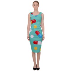 Pills Medicines Seamless Pattern Blue Background Sleeveless Pencil Dress