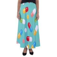 Pills Medicines Seamless Pattern Blue Background Flared Maxi Skirt