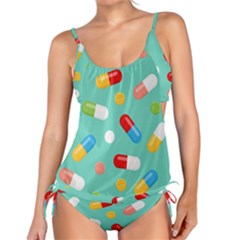 Pills Medicines Seamless Pattern Blue Background Tankini Set