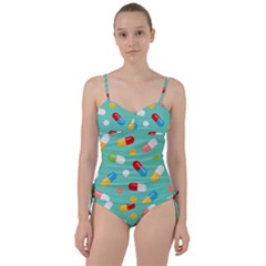 Pills Medicines Seamless Pattern Blue Background Sweetheart Tankini Set