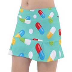 Pills Medicines Seamless Pattern Blue Background Tennis Skorts