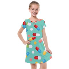 Pills Medicines Seamless Pattern Blue Background Kids  Cross Web Dress by Nexatart