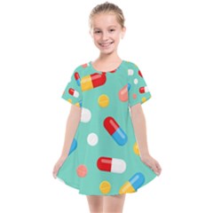 Pills Medicines Seamless Pattern Blue Background Kids  Smock Dress