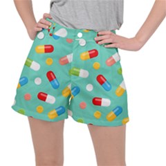 Pills Medicines Seamless Pattern Blue Background Ripstop Shorts by Nexatart