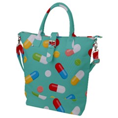 Pills Medicines Seamless Pattern Blue Background Buckle Top Tote Bag