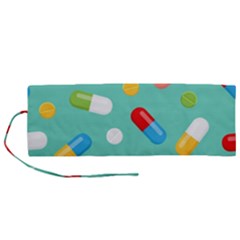 Pills Medicines Seamless Pattern Blue Background Roll Up Canvas Pencil Holder (M)