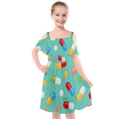 Pills Medicines Seamless Pattern Blue Background Kids  Cut Out Shoulders Chiffon Dress by Nexatart