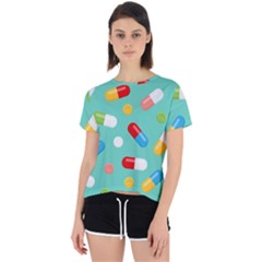 Pills Medicines Seamless Pattern Blue Background Open Back Sport Tee