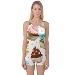 Seamless Pattern Yummy Colored Cupcakes One Piece Boyleg Swimsuit by Nexatart