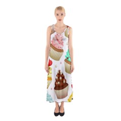 Seamless Pattern Yummy Colored Cupcakes Sleeveless Maxi Dress by Nexatart