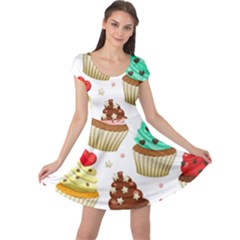 Seamless Pattern Yummy Colored Cupcakes Cap Sleeve Dress by Nexatart