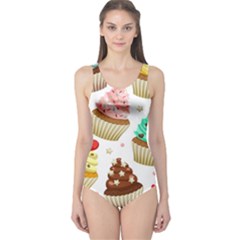 Seamless Pattern Yummy Colored Cupcakes One Piece Swimsuit by Nexatart